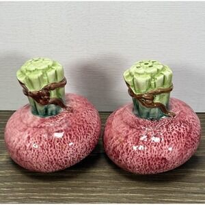 Vintage Pink Radish Turnip Salt Pepper Shakers Ceramic Japan Set Anthropomorphic